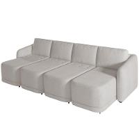 Sofá Cama Para Sala De Estar 4 Lugares 316cm Montserrat K01 Bouclê Creme - Lyam Decor - 3