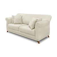 Sofá 3 Lugares Pé De Madeira Julieta 220 Cm Veludo S04 - D'rossi Cor Bege - 1