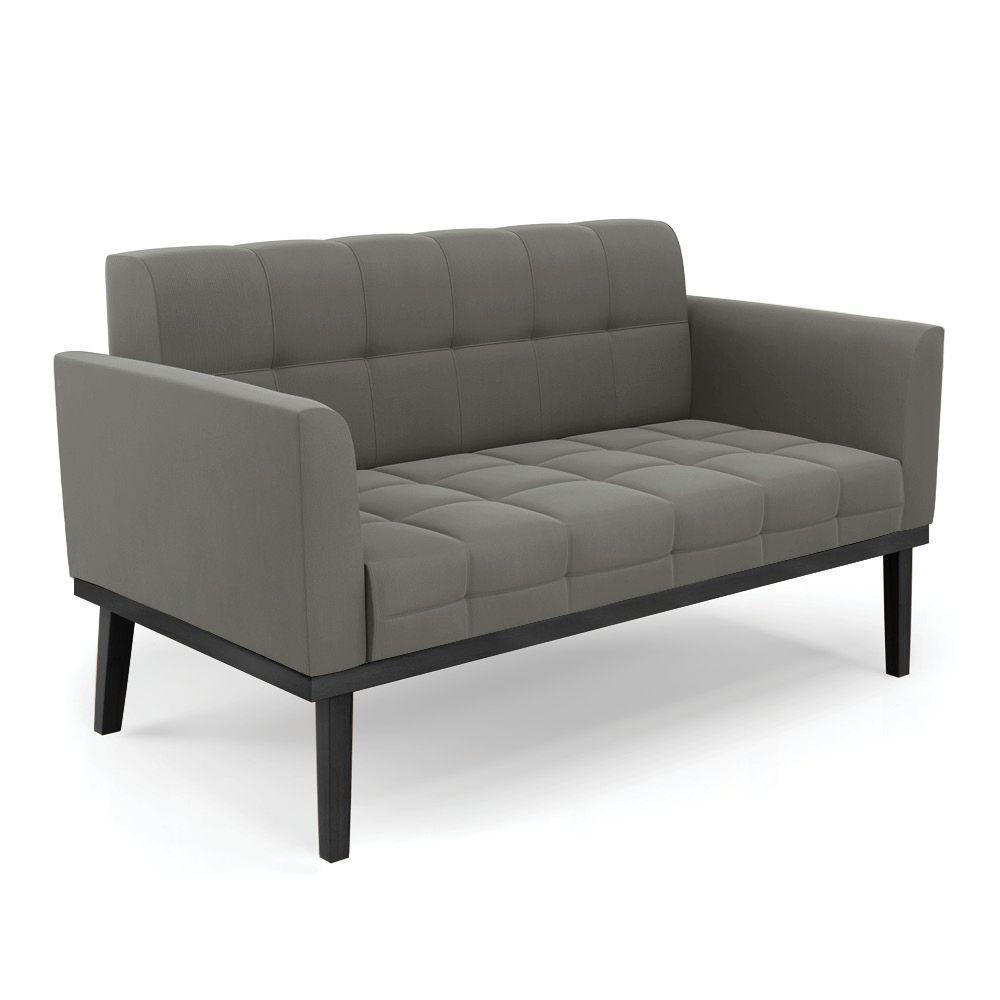 Sofá Namoradeira E 2 Poltronas Base De Madeira Preto Elisa Suede D03 - D'rossi Cor Grafite - 3