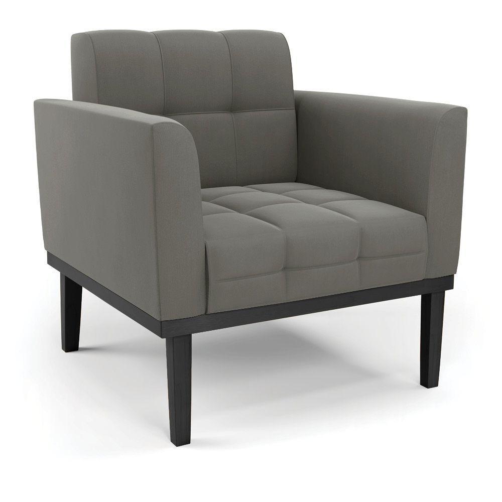 Sofá Namoradeira E 2 Poltronas Base De Madeira Preto Elisa Suede D03 - D'rossi Cor Grafite - 4