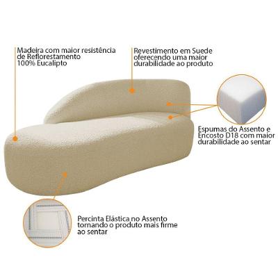 Divã Recamier Curvo Luna 185cm Lado Esquerdo Suede Bege