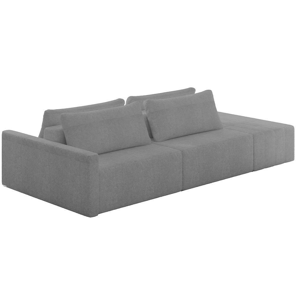 Sofá Ilha Modular Para Sala 232cm Com Puff Dublin K01 Bouclê Cinza - Lyam Decor - 1