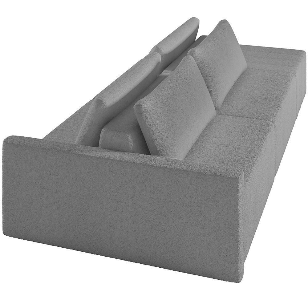 Sofá Ilha Modular Para Sala 232cm Com Puff Dublin K01 Bouclê Cinza - Lyam Decor - 2