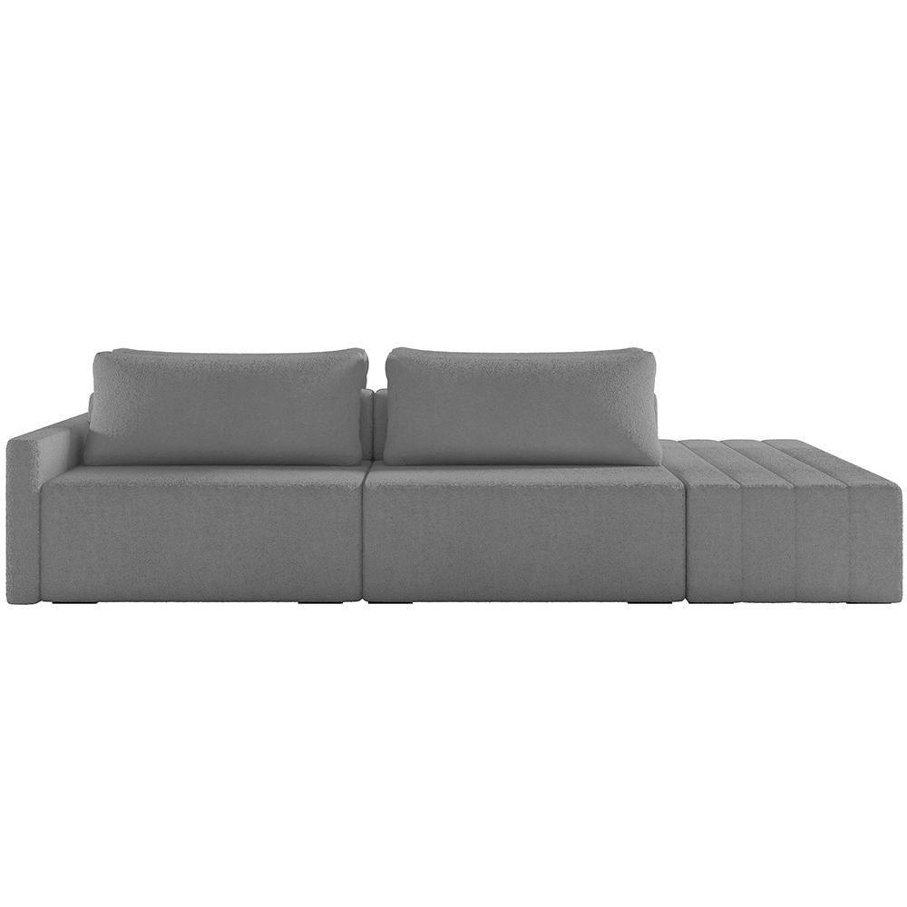 Sofá Ilha Modular Para Sala 232cm Com Puff Dublin K01 Bouclê Cinza - Lyam Decor - 5