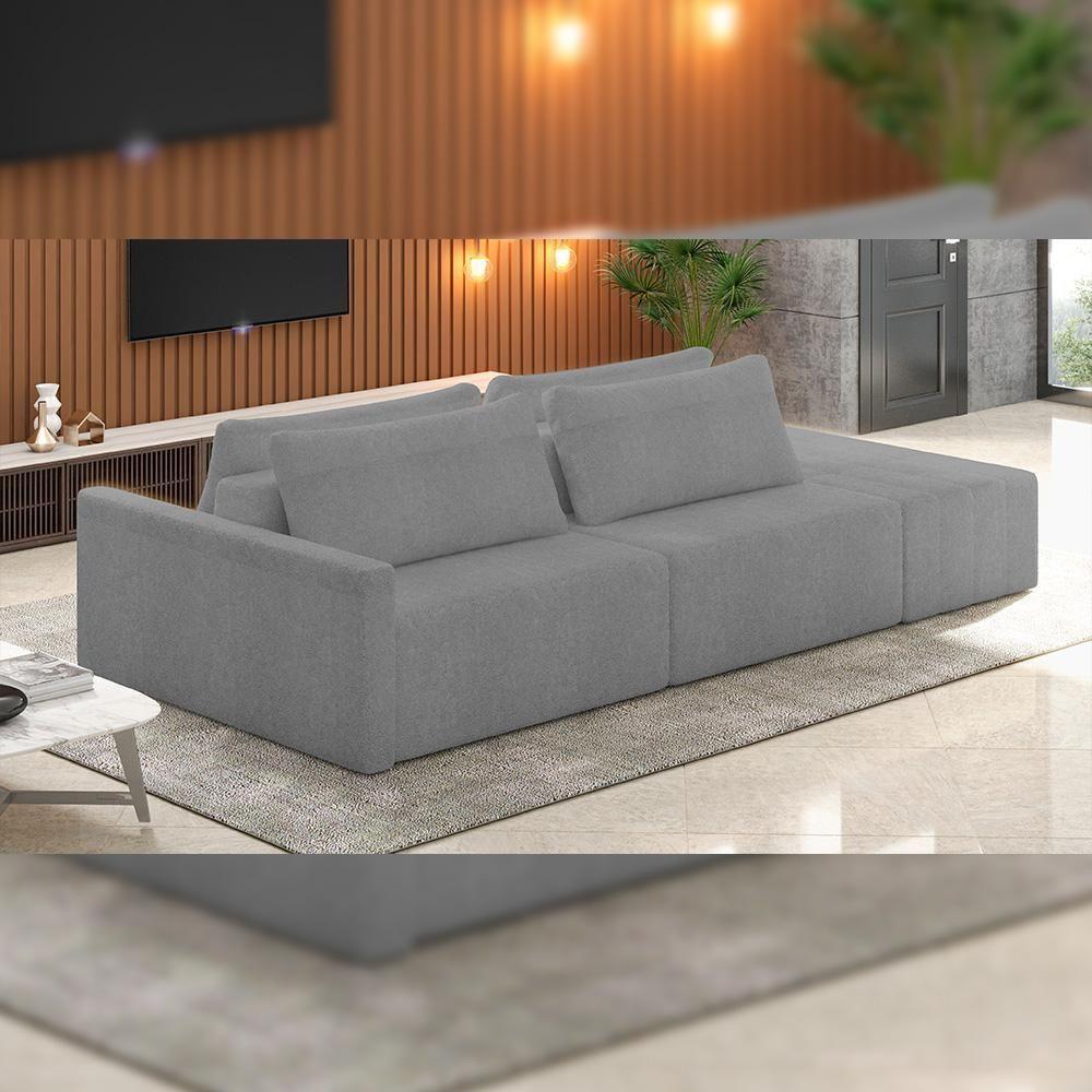 Sofá Ilha Modular Para Sala 232cm Com Puff Dublin K01 Bouclê Cinza - Lyam Decor - 6