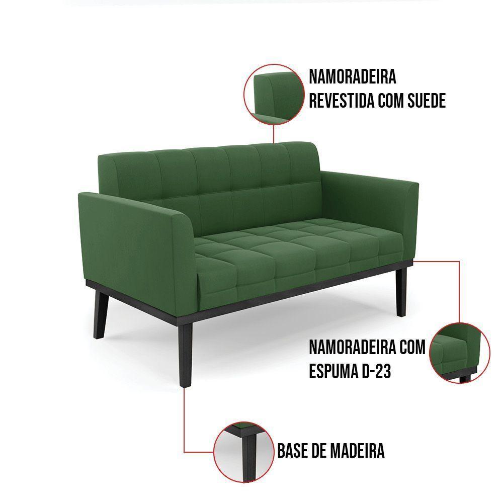 Sofá Namoradeira 2 Lugares Base De Madeira Preto Elisa Suede D03 - D'rossi Cor Verde - 3