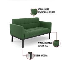 Sofá Namoradeira 2 Lugares Base De Madeira Preto Elisa Suede D03 - D'rossi Cor Verde - 3