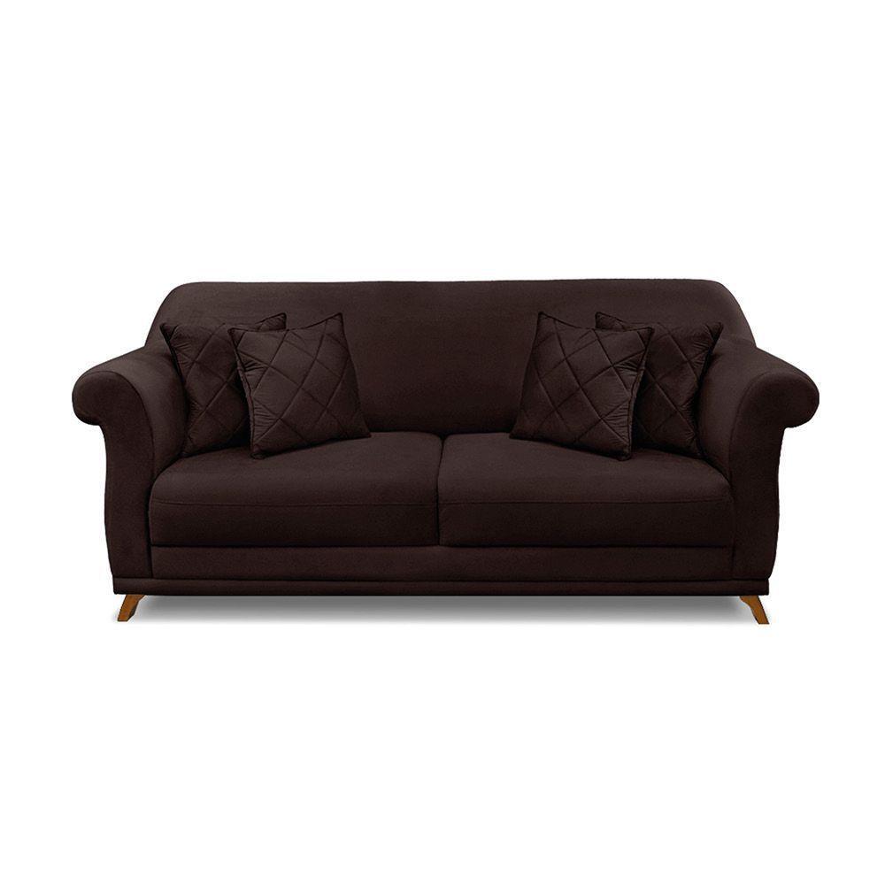 Sofá 3 Lugares Pé De Madeira Julieta 220 Cm Suede Café S04 - D'rossi - 2