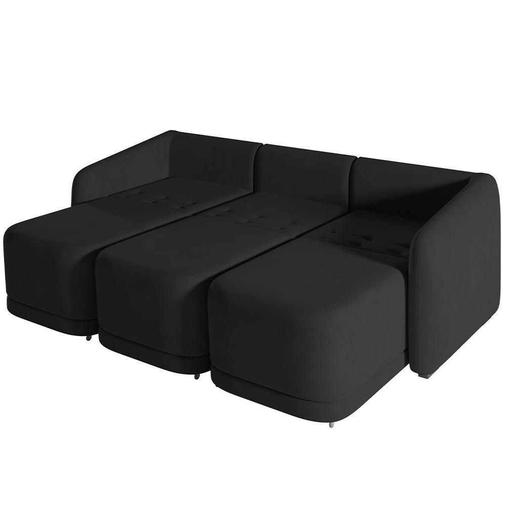 Sofá Cama Para Sala De Estar 4 Lugares 336cm Montserrat K01 Veludo Preto - Lyam Decor - 3