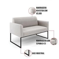 Sofá Namoradeira Com Poltrona Base Industrial Preto Marisa Veludo Cinza D03 - D'rossi - 2
