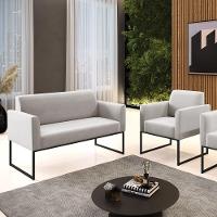 Sofá Namoradeira Com Poltrona Base Industrial Preto Marisa Veludo Cinza D03 - D'rossi - 8