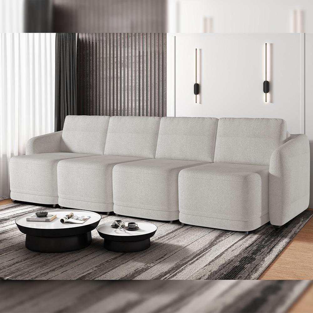 Sofá Cama Para Sala De Estar 4 Lugares 356cm Montserrat K01 Bouclê Creme - Lyam Decor - 7