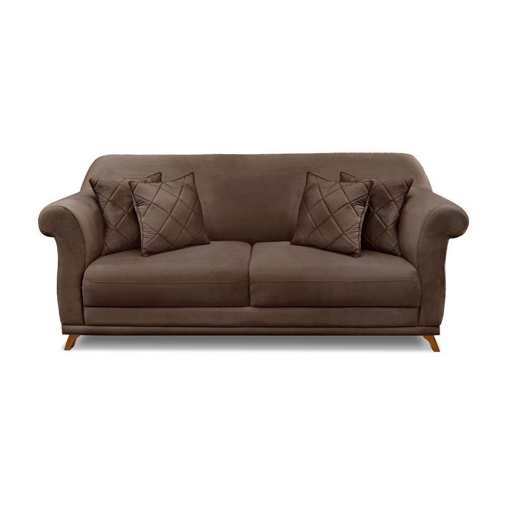 Sofá 3 Lugares Pé De Madeira Julieta 200 Cm Veludo Marrom S04 - D'rossi - 3