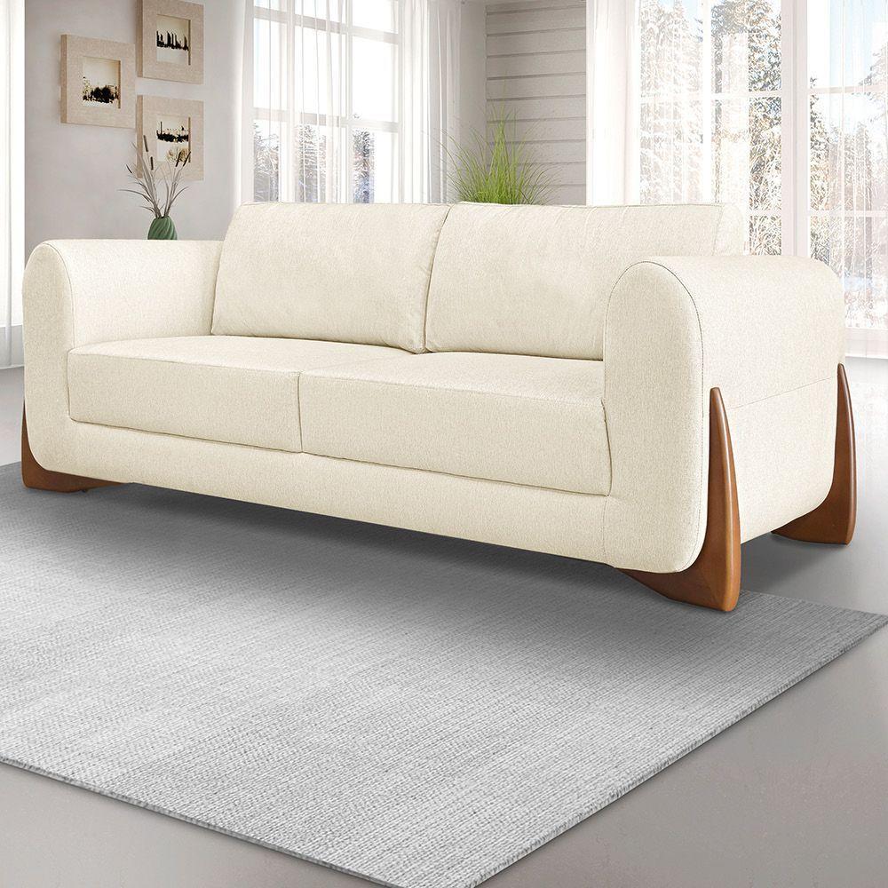 Sofá 3 Lugares Base De Madeira Clarissa 220 Cm Linho S04 - D'rossi Cor Cinza - 3