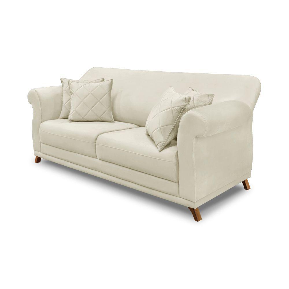 Sofá 2 Lugares Pé De Madeira Julieta 160 Cm Veludo S04 - D'rossi Cor Bege - 1