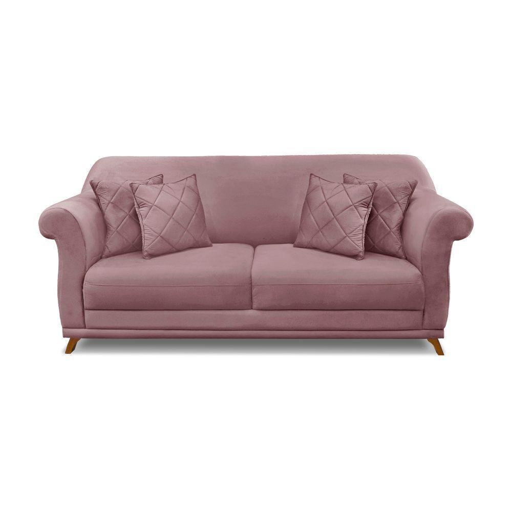 Sofá 2 Lugares Pé De Madeira Julieta 180 Cm Veludo S04 - D'rossi Cor Lilás - 2