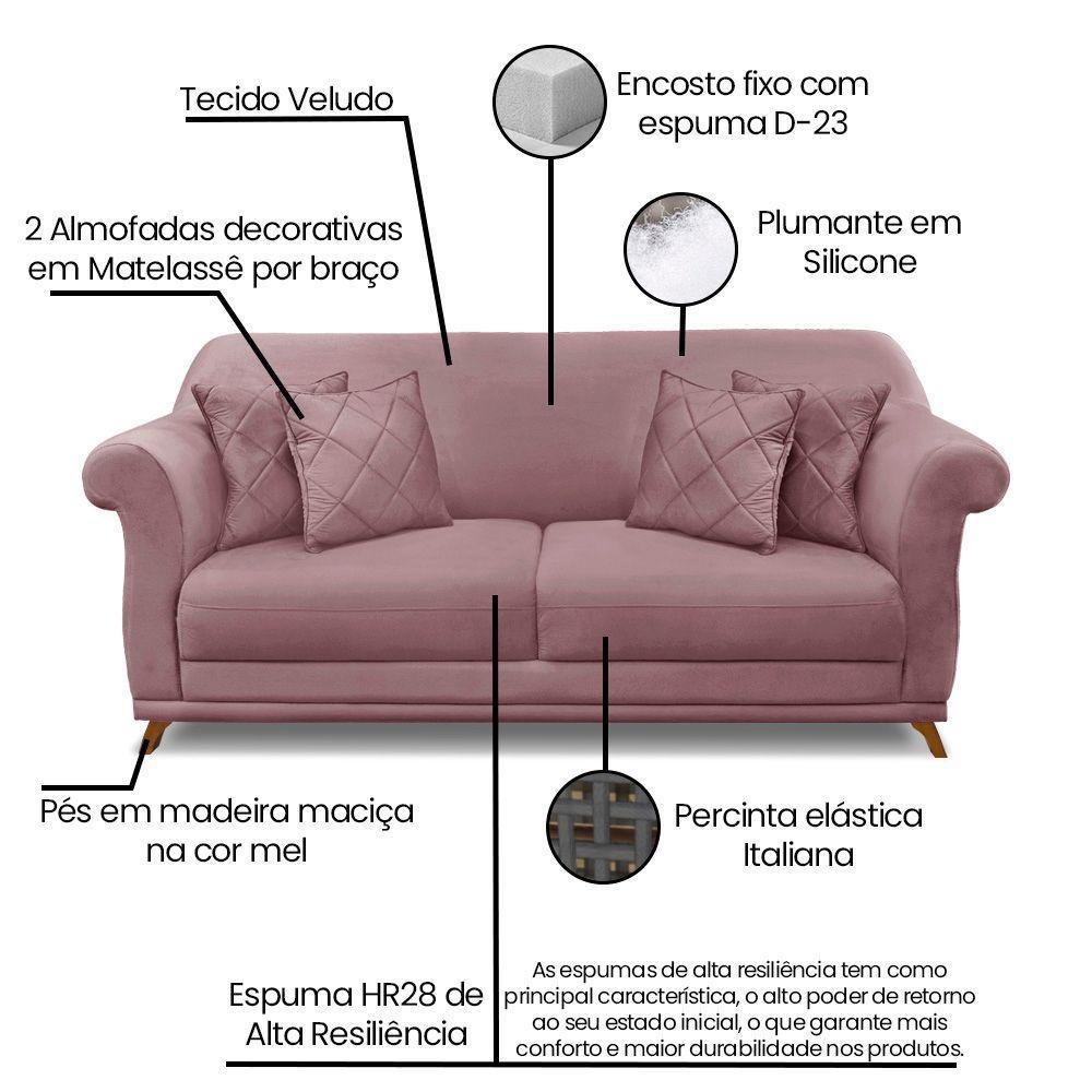 Sofá 2 Lugares Pé De Madeira Julieta 180 Cm Veludo S04 - D'rossi Cor Lilás - 7