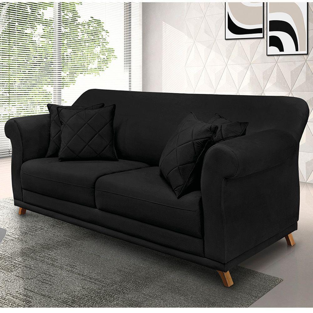 Sofá 2 Lugares Pé De Madeira Julieta 160 Cm Suede Preto S04 - D'rossi - 6