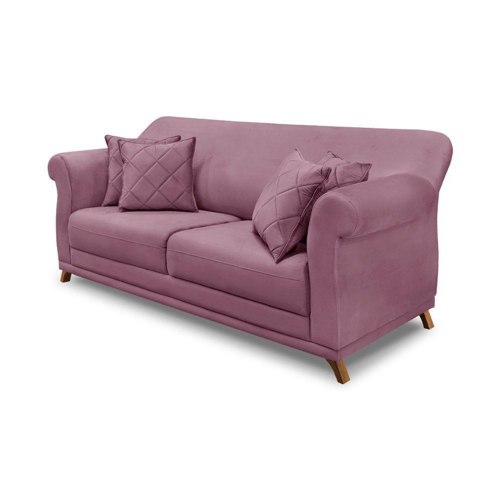 Sofá 2 Lugares Pé De Madeira Julieta 180 Cm Veludo S04 - D'rossi Cor Uva - 1