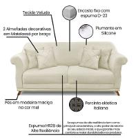 Sofá 3 Lugares Pé De Madeira Julieta 200 Cm Veludo S04 - D'rossi Cor Bege - 5