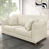 Sofá 3 Lugares Pé De Madeira Julieta 200 Cm Veludo S04 - D'rossi Cor Bege - 6