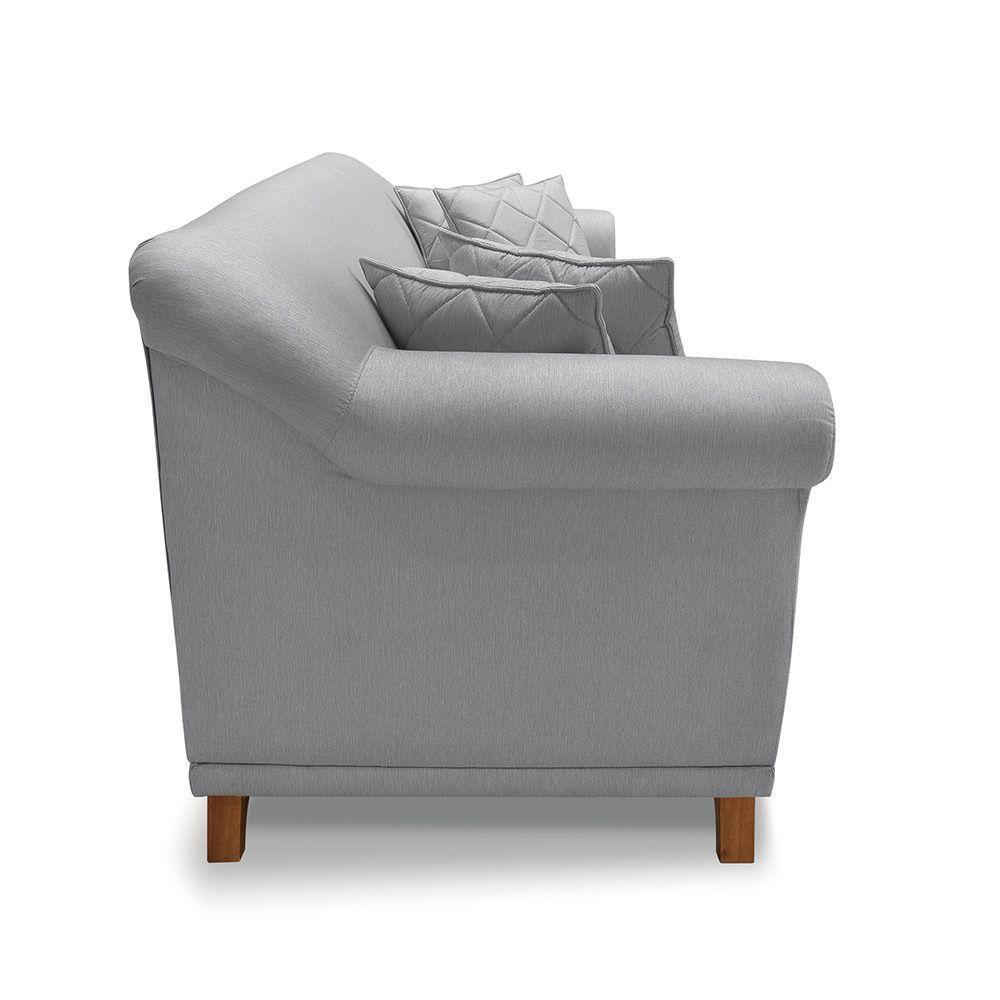 Sofá 3 Lugares Pé De Madeira Julieta 200 Cm Linho Cinza S04 - D'rossi - 4