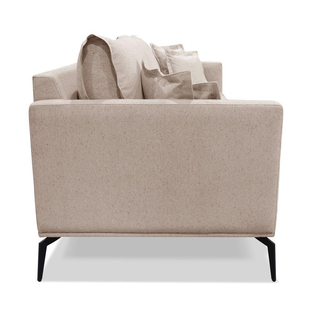 Sofá 3 Lugares Pé De Ferro Preto Rafaela 200 Cm Linho S04 - D'rossi Cor Areia - 4