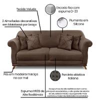 Sofá 3 Lugares Pé De Madeira Julieta 200 Cm Veludo S04 - D'rossi Cor Marrom - 5