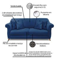 Sofá 3 Lugares Pé De Madeira Julieta 220 Cm Suede Azul Marinho S04 - D'rossi - 5