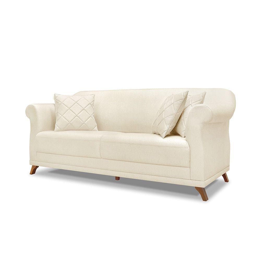 Sofá 2 Lugares Pé De Madeira Julieta 160 Cm Linho Natural S04 - D'rossi - 1
