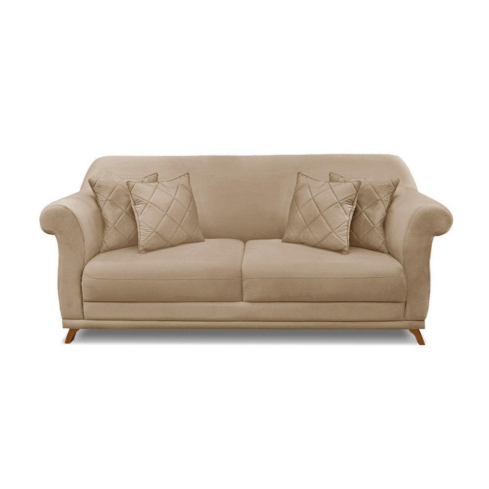 Sofá 3 Lugares Pé De Madeira Julieta 200 Cm Suede S04 - D'rossi Cor Bege - 3