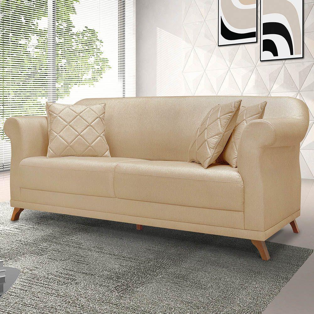 Sofá 2 Lugares Pé De Madeira Julieta 160 Cm Linho Pérola S04 - D'rossi - 6