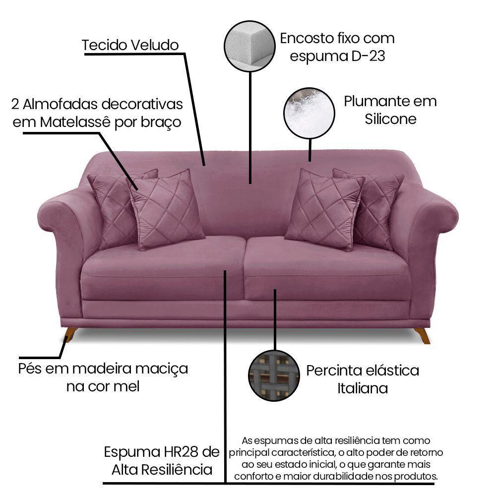 Sofá 2 Lugares Pé De Madeira Julieta 160 Cm Veludo S04 - D'rossi Cor Uva - 5