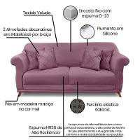 Sofá 3 Lugares Pé De Madeira Julieta 200 Cm Veludo S04 - D'rossi Cor Vinho - 5