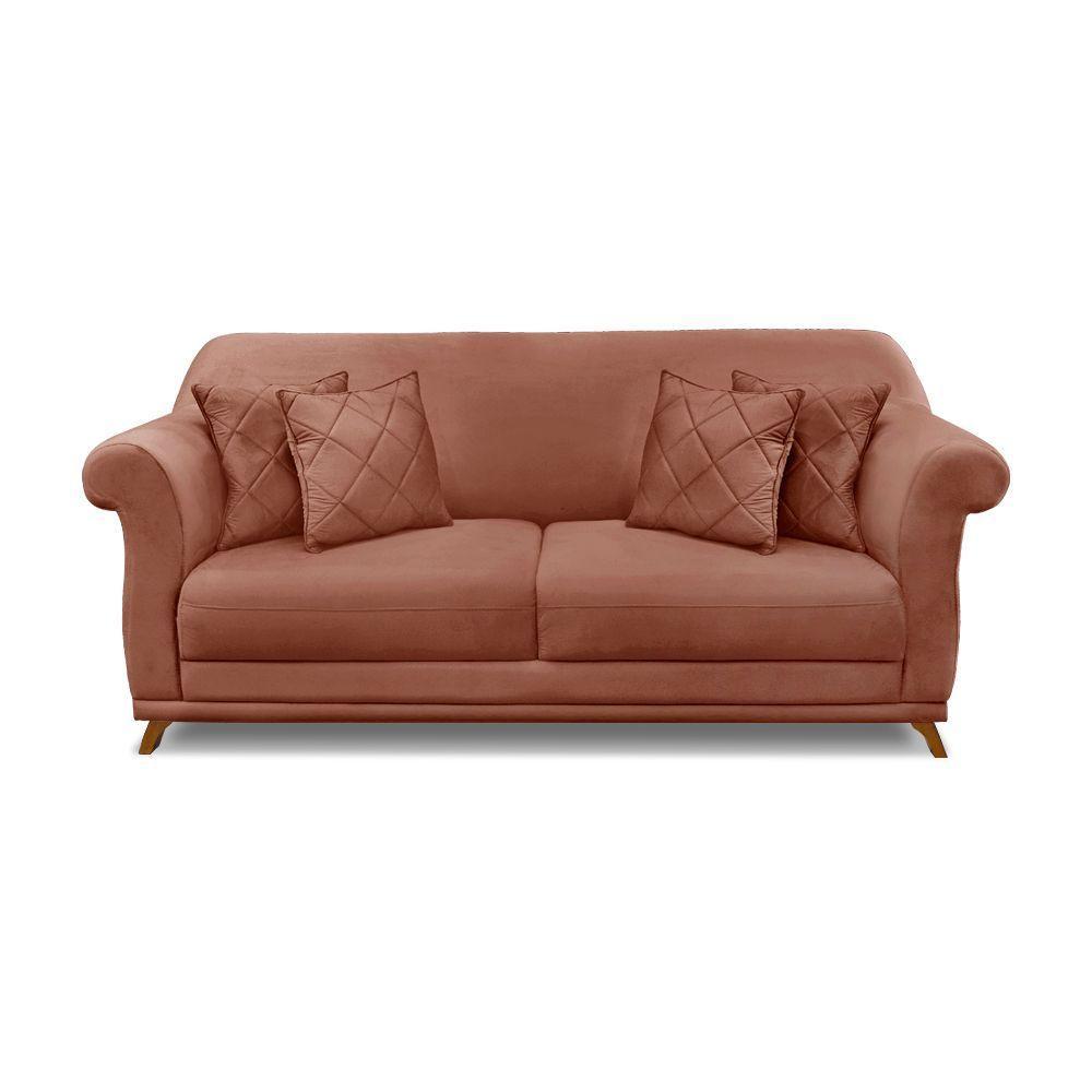 Sofá 2 Lugares Pé De Madeira Julieta 160 Cm Veludo S04 - D'rossi Cor Cobre - 3