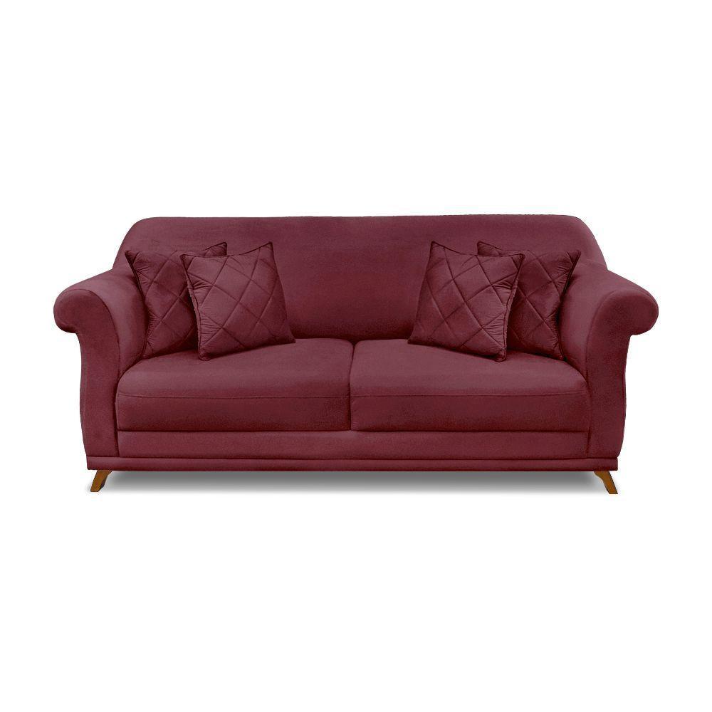 Sofá 2 Lugares Pé De Madeira Julieta 180 Cm Veludo S04 - D'rossi Cor Vinho - 3