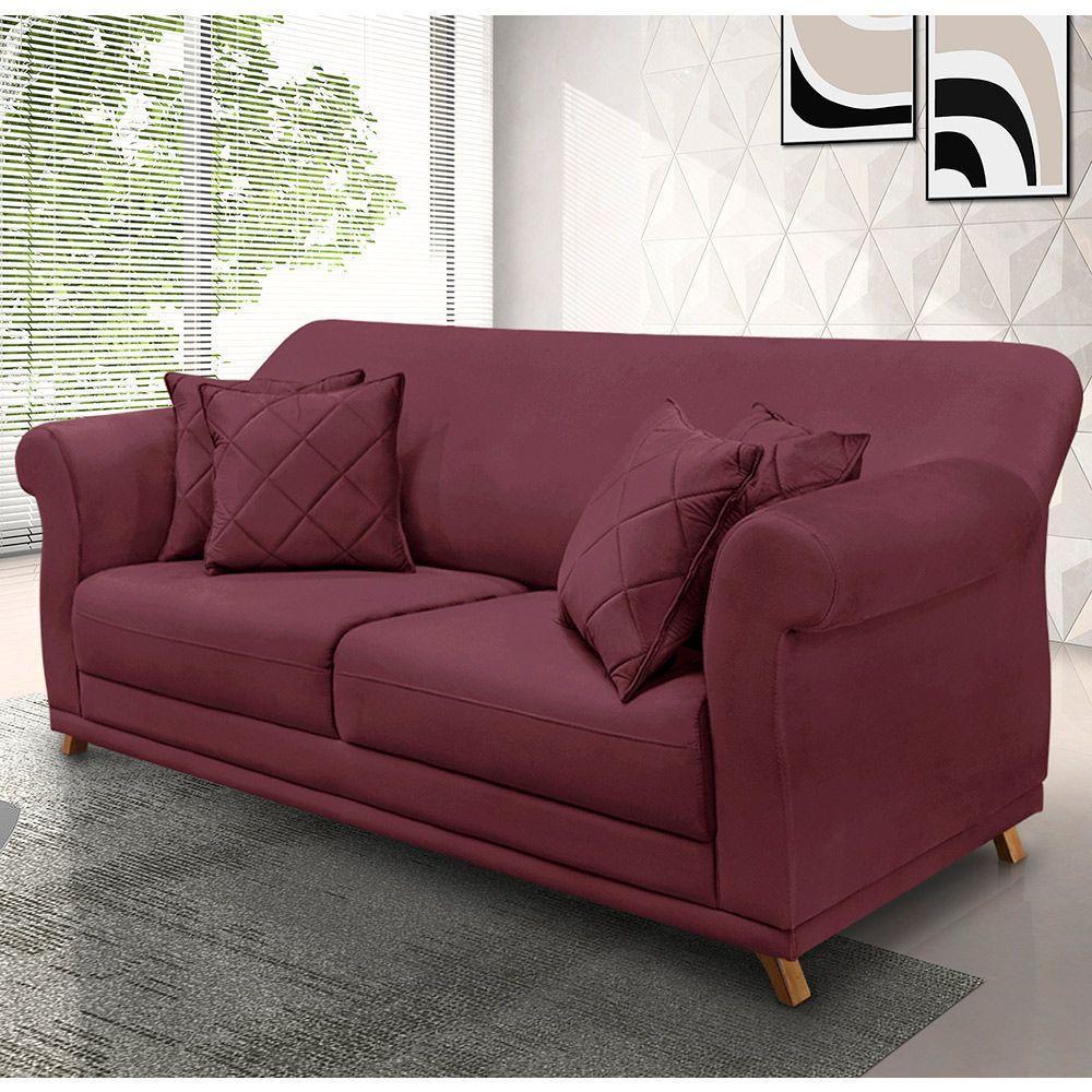 Sofá 2 Lugares Pé De Madeira Julieta 180 Cm Veludo S04 - D'rossi Cor Vinho - 6