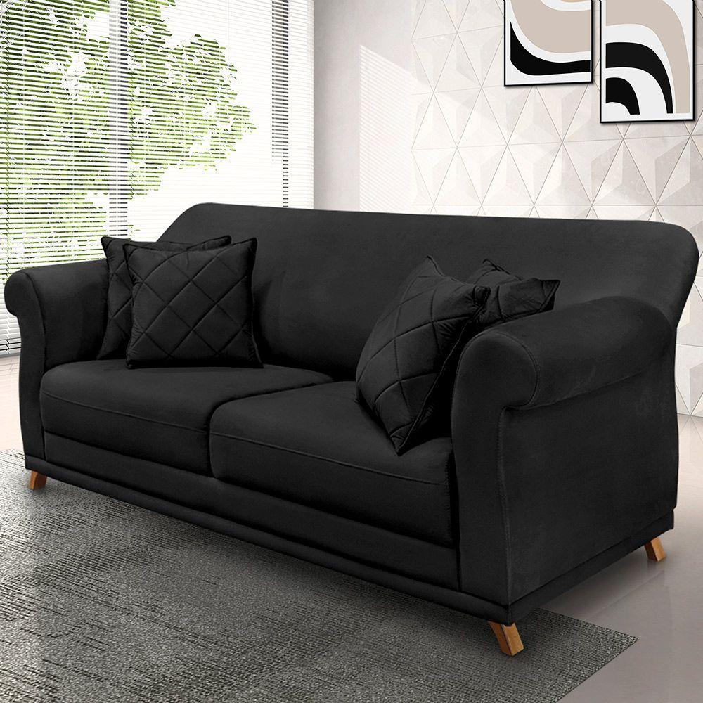 Sofá 2 Lugares Pé De Madeira Julieta 160 Cm Veludo S04 - D'rossi Cor Preto - 6