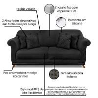 Sofá 2 Lugares Pé De Madeira Julieta 160 Cm Veludo S04 - D'rossi Cor Preto - 5
