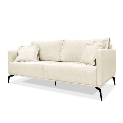 Sofá 2 Lugares Pé De Ferro Preto Rafaela 180 Cm Linho Natural S04 - D'rossi