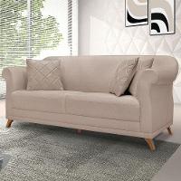 Sofá 3 Lugares Pé De Madeira Julieta 220 Cm Linho S04 - D'rossi Cor Areia - 6