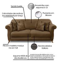 Sofá 3 Lugares Pé De Madeira Julieta 220 Cm Suede Caramelo S04 - D'rossi - 5