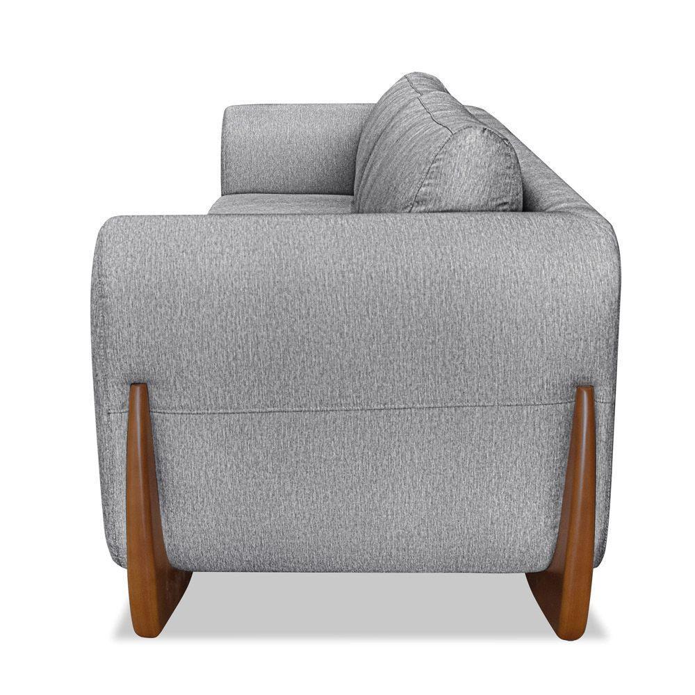 Sofá 3 Lugares Base De Madeira Clarissa 220 Cm Linho Cinza S04 - D'rossi - 4