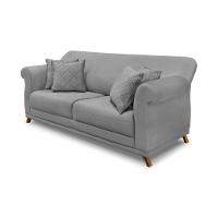 Sofá 3 Lugares Pé De Madeira Julieta 220 Cm Veludo S04 - D'rossi Cor Cinza - 1