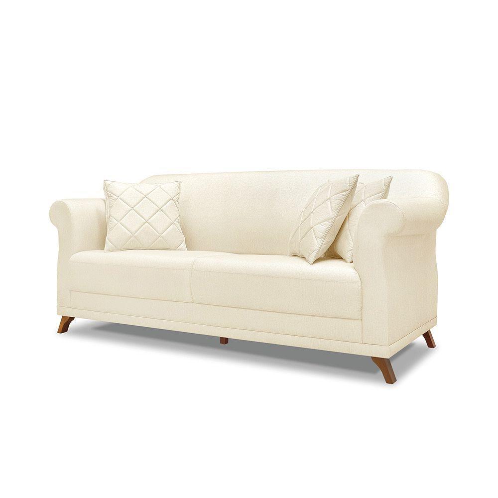 Sofá 2 Lugares Pé De Madeira Julieta 180 Cm Linho S04 - D'rossi Cor Perola - 1