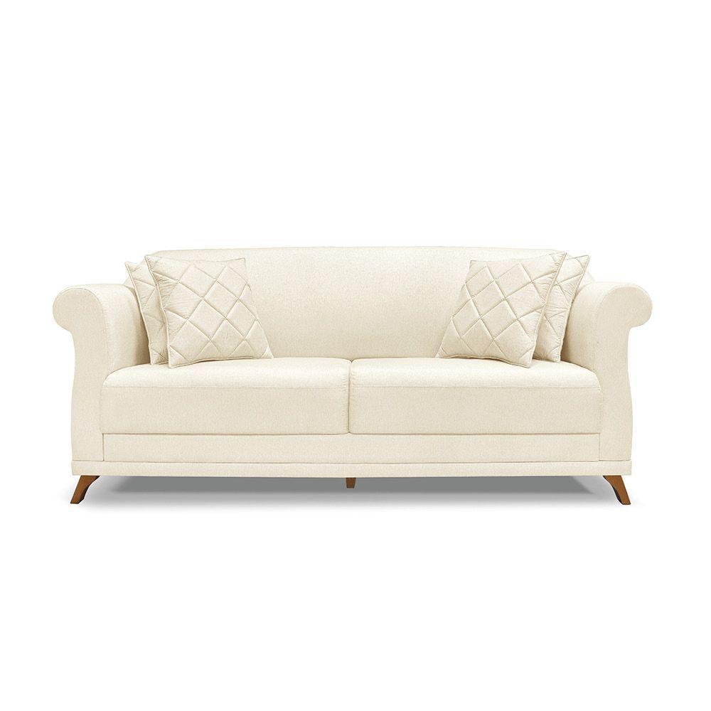 Sofá 2 Lugares Pé De Madeira Julieta 180 Cm Linho S04 - D'rossi Cor Perola - 3