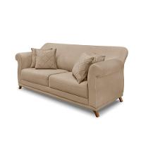 Sofá 3 Lugares Pé De Madeira Julieta 220 Cm Suede S04 - D'rossi Cor Bege - 1