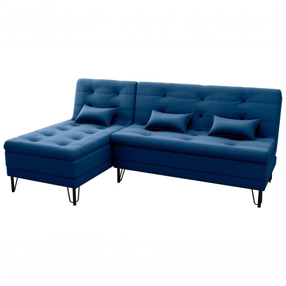 Sofá Cama com Chaise 3 Lugares 2,00 Mts Nice Matrix Azul - 1