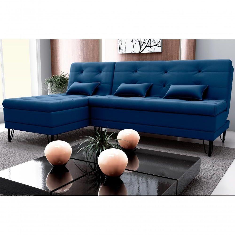 Sofá Cama com Chaise 3 Lugares 2,00 Mts Nice Matrix Azul - 5