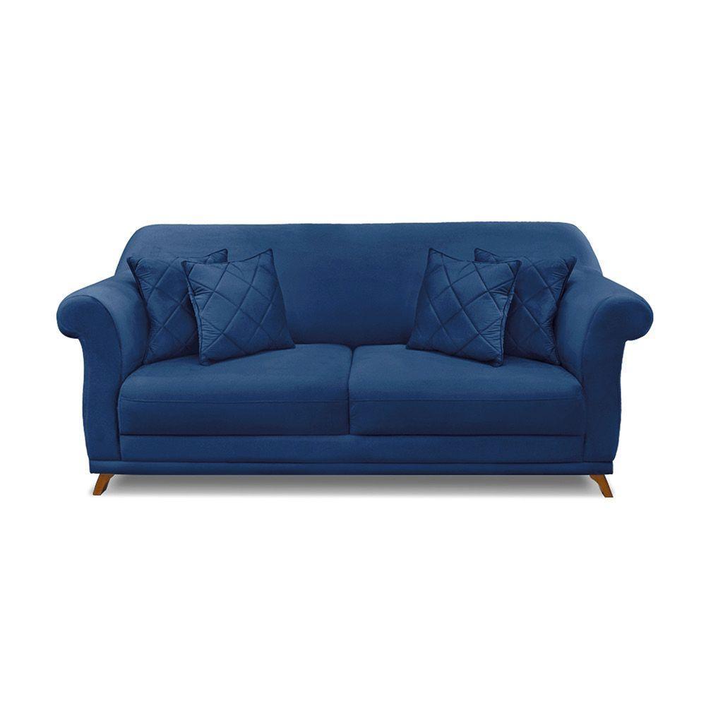 Sofá 3 Lugares Pé De Madeira Julieta 220 Cm Suede S04 - D'rossi Cor Azul Marinho - 3